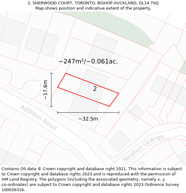 2, SHERWOOD COURT, TORONTO, BISHOP AUCKLAND, DL14 7SQ: Plot and title map