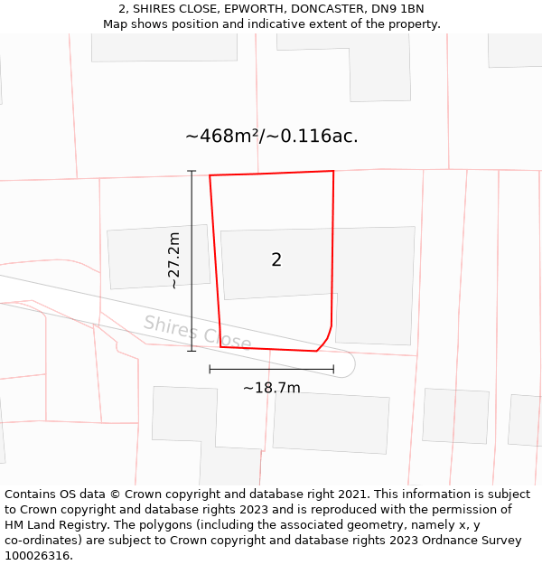 2, SHIRES CLOSE, EPWORTH, DONCASTER, DN9 1BN: Plot and title map