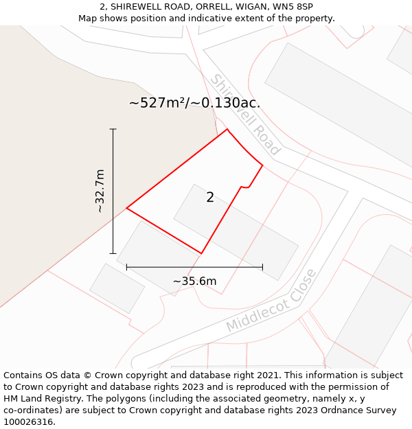 2, SHIREWELL ROAD, ORRELL, WIGAN, WN5 8SP: Plot and title map