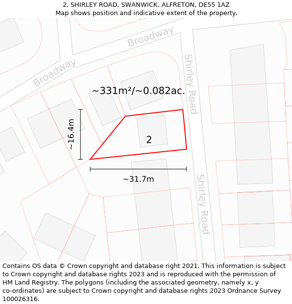 2, SHIRLEY ROAD, SWANWICK, ALFRETON, DE55 1AZ: Plot and title map