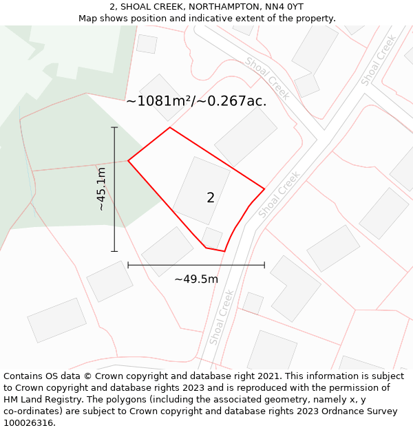 2, SHOAL CREEK, NORTHAMPTON, NN4 0YT: Plot and title map