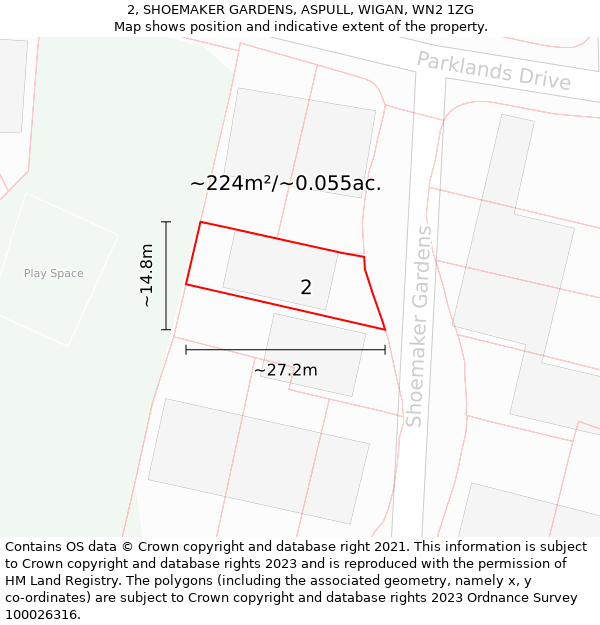 2, SHOEMAKER GARDENS, ASPULL, WIGAN, WN2 1ZG: Plot and title map