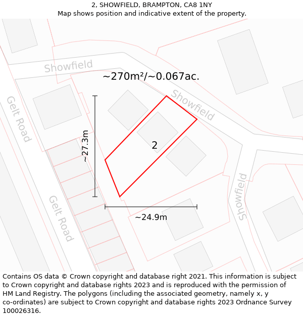 2, SHOWFIELD, BRAMPTON, CA8 1NY: Plot and title map