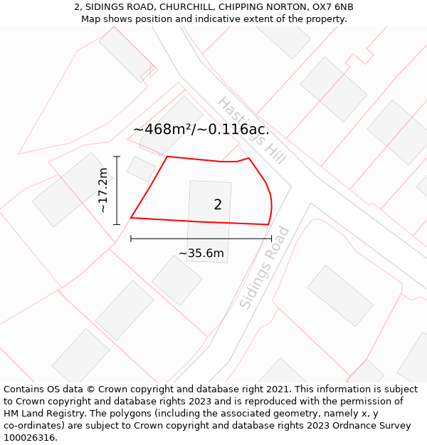 2, SIDINGS ROAD, CHURCHILL, CHIPPING NORTON, OX7 6NB: Plot and title map