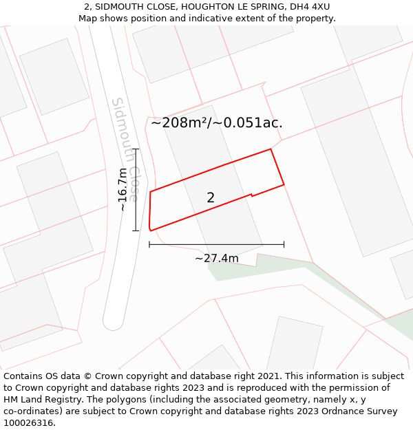 2, SIDMOUTH CLOSE, HOUGHTON LE SPRING, DH4 4XU: Plot and title map