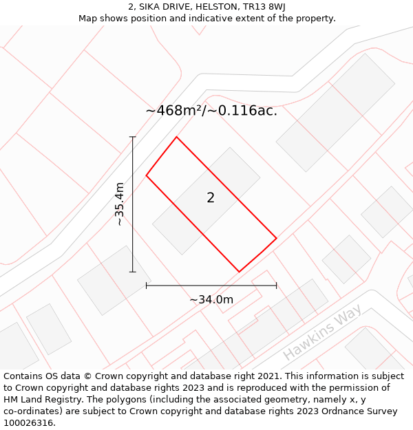 2, SIKA DRIVE, HELSTON, TR13 8WJ: Plot and title map