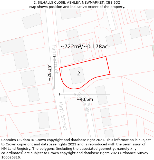 2, SILHALLS CLOSE, ASHLEY, NEWMARKET, CB8 9DZ: Plot and title map