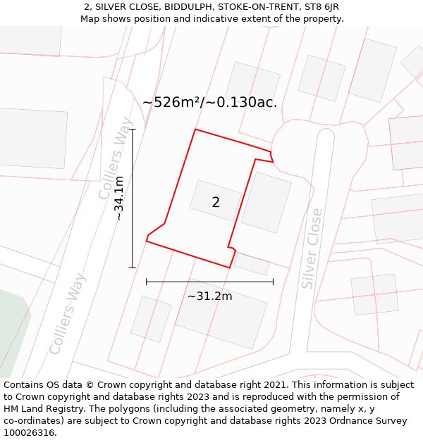 2, SILVER CLOSE, BIDDULPH, STOKE-ON-TRENT, ST8 6JR: Plot and title map