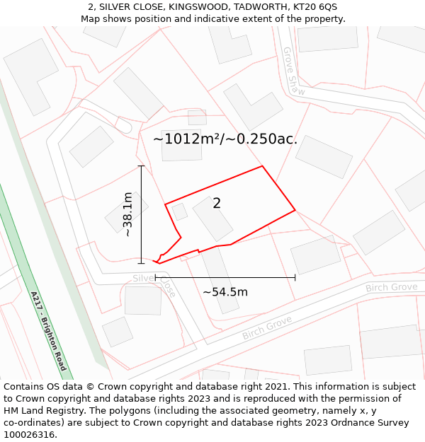2, SILVER CLOSE, KINGSWOOD, TADWORTH, KT20 6QS: Plot and title map
