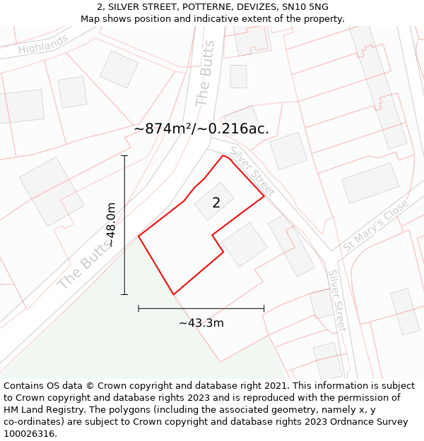2, SILVER STREET, POTTERNE, DEVIZES, SN10 5NG: Plot and title map