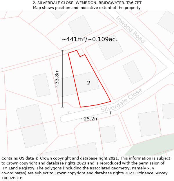 2, SILVERDALE CLOSE, WEMBDON, BRIDGWATER, TA6 7PT: Plot and title map