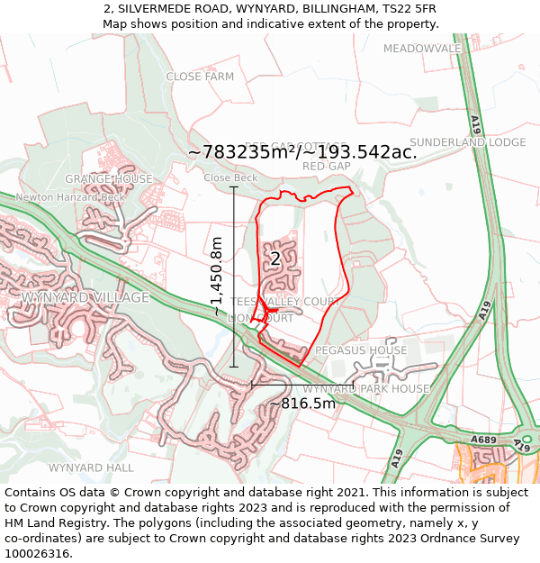 2, SILVERMEDE ROAD, WYNYARD, BILLINGHAM, TS22 5FR: Plot and title map