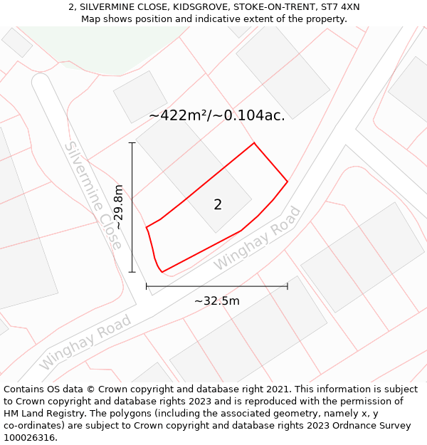 2, SILVERMINE CLOSE, KIDSGROVE, STOKE-ON-TRENT, ST7 4XN: Plot and title map