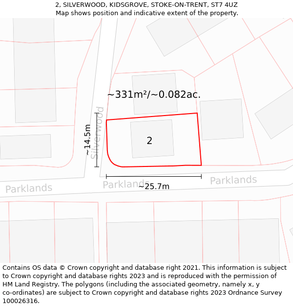 2, SILVERWOOD, KIDSGROVE, STOKE-ON-TRENT, ST7 4UZ: Plot and title map