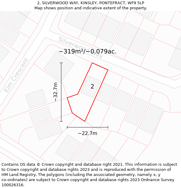 2, SILVERWOOD WAY, KINSLEY, PONTEFRACT, WF9 5LP: Plot and title map