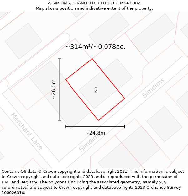 2, SIMDIMS, CRANFIELD, BEDFORD, MK43 0BZ: Plot and title map