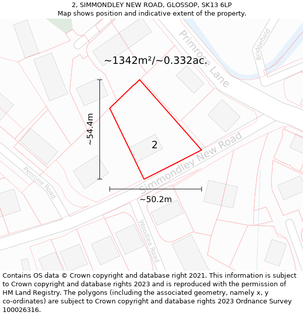 2, SIMMONDLEY NEW ROAD, GLOSSOP, SK13 6LP: Plot and title map