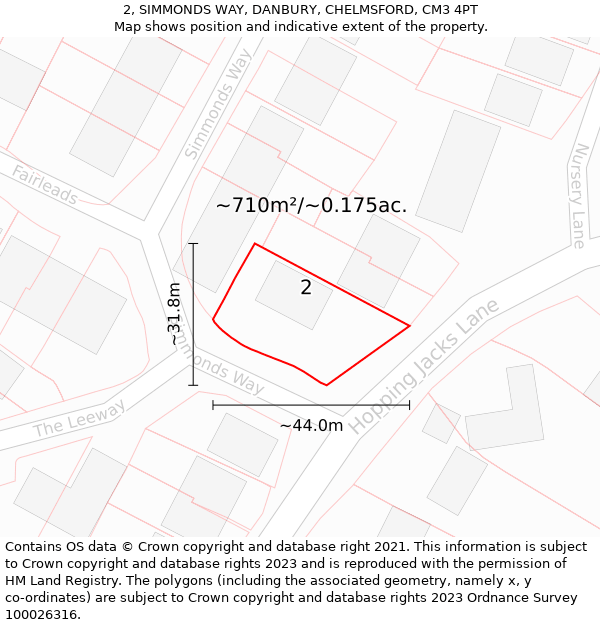 2, SIMMONDS WAY, DANBURY, CHELMSFORD, CM3 4PT: Plot and title map