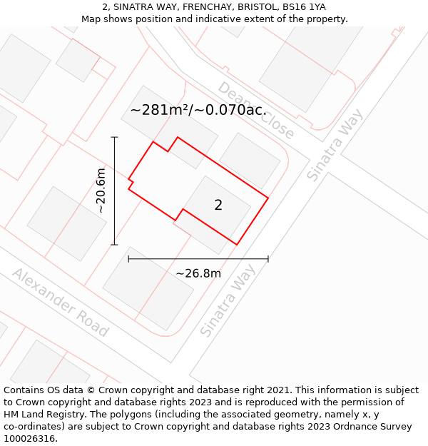 2, SINATRA WAY, FRENCHAY, BRISTOL, BS16 1YA: Plot and title map