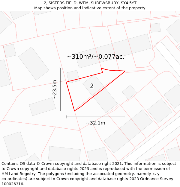 2, SISTERS FIELD, WEM, SHREWSBURY, SY4 5YT: Plot and title map