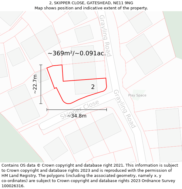 2, SKIPPER CLOSE, GATESHEAD, NE11 9NG: Plot and title map