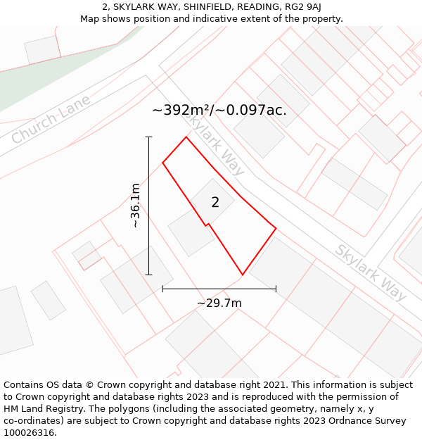 2, SKYLARK WAY, SHINFIELD, READING, RG2 9AJ: Plot and title map