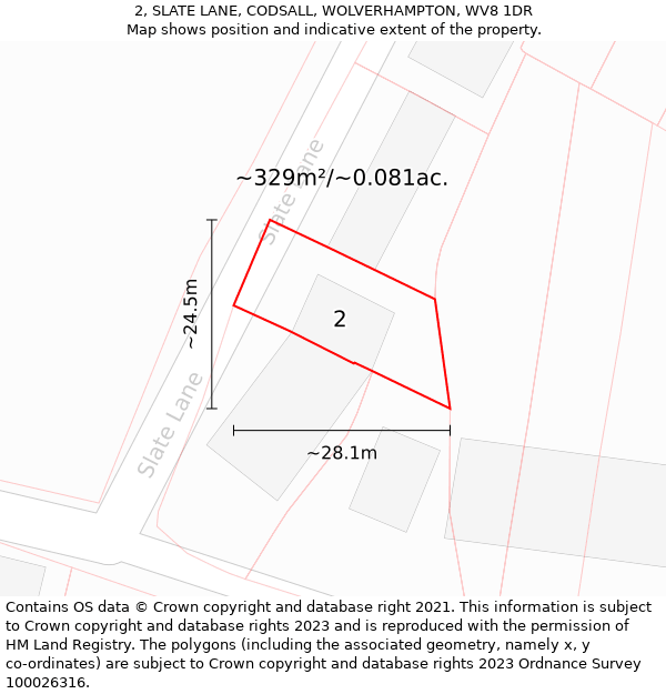 2, SLATE LANE, CODSALL, WOLVERHAMPTON, WV8 1DR: Plot and title map