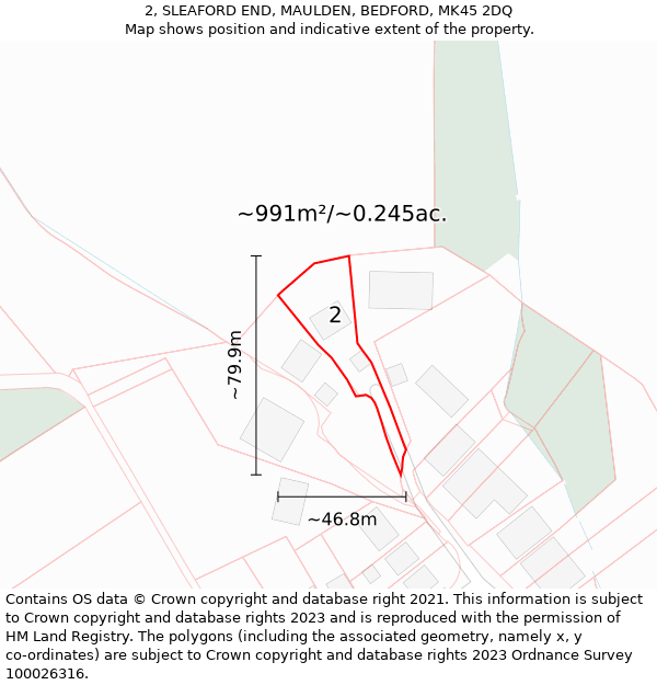 2, SLEAFORD END, MAULDEN, BEDFORD, MK45 2DQ: Plot and title map