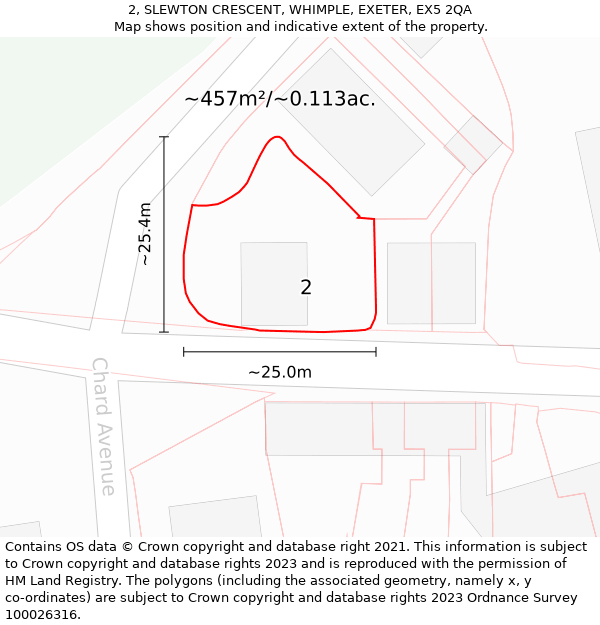 2, SLEWTON CRESCENT, WHIMPLE, EXETER, EX5 2QA: Plot and title map