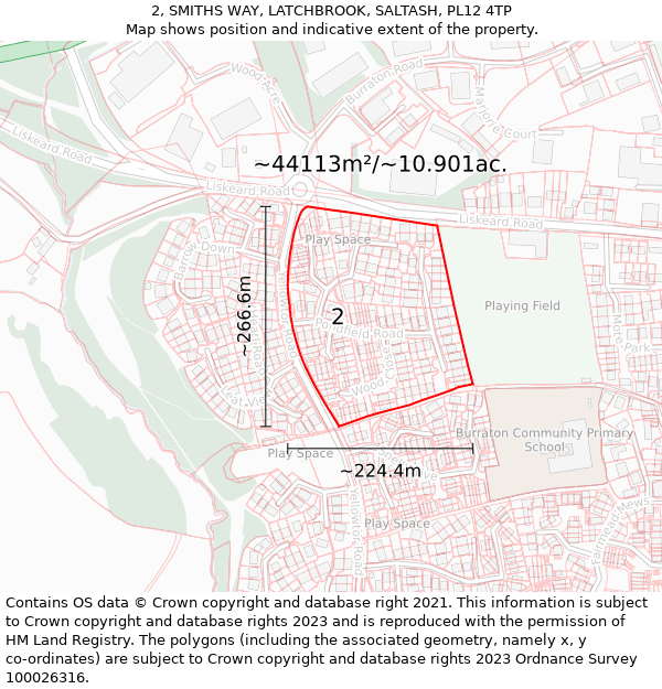 2, SMITHS WAY, LATCHBROOK, SALTASH, PL12 4TP: Plot and title map