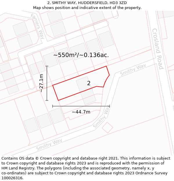 2, SMITHY WAY, HUDDERSFIELD, HD3 3ZD: Plot and title map