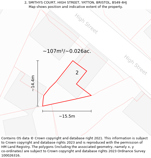 2, SMITHYS COURT, HIGH STREET, YATTON, BRISTOL, BS49 4HJ: Plot and title map