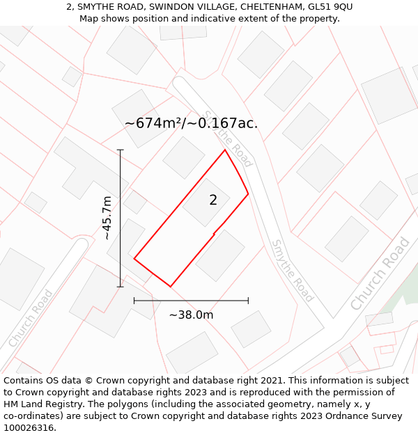 2, SMYTHE ROAD, SWINDON VILLAGE, CHELTENHAM, GL51 9QU: Plot and title map