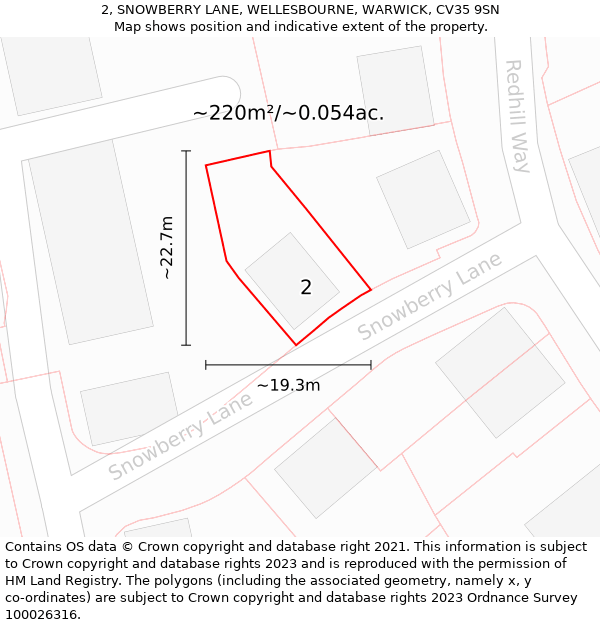 2, SNOWBERRY LANE, WELLESBOURNE, WARWICK, CV35 9SN: Plot and title map