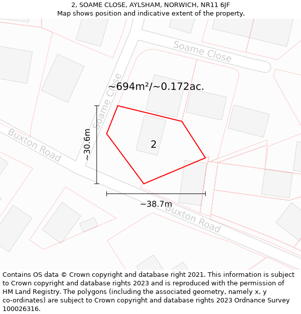 2, SOAME CLOSE, AYLSHAM, NORWICH, NR11 6JF: Plot and title map
