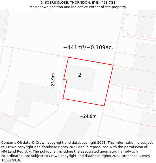 2, SOERS CLOSE, THORNDON, EYE, IP23 7GB: Plot and title map