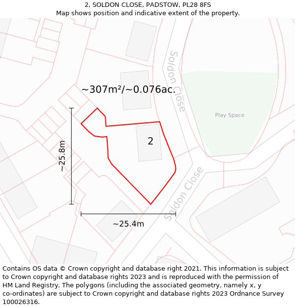 2, SOLDON CLOSE, PADSTOW, PL28 8FS: Plot and title map