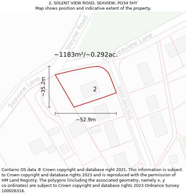 2, SOLENT VIEW ROAD, SEAVIEW, PO34 5HY: Plot and title map