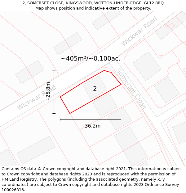 2, SOMERSET CLOSE, KINGSWOOD, WOTTON-UNDER-EDGE, GL12 8RQ: Plot and title map