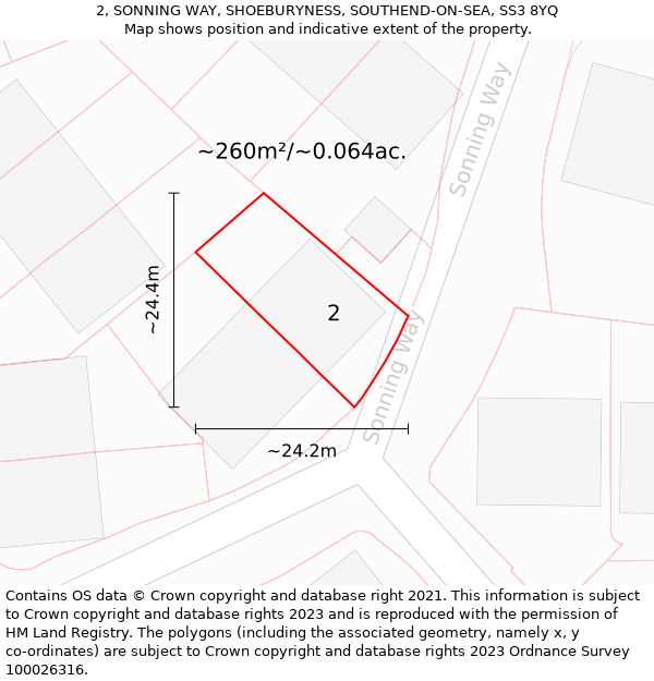 2, SONNING WAY, SHOEBURYNESS, SOUTHEND-ON-SEA, SS3 8YQ: Plot and title map