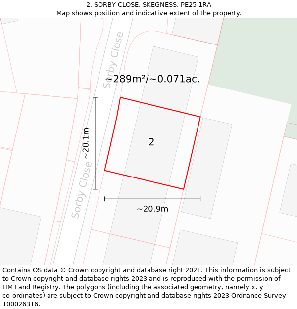 2, SORBY CLOSE, SKEGNESS, PE25 1RA: Plot and title map