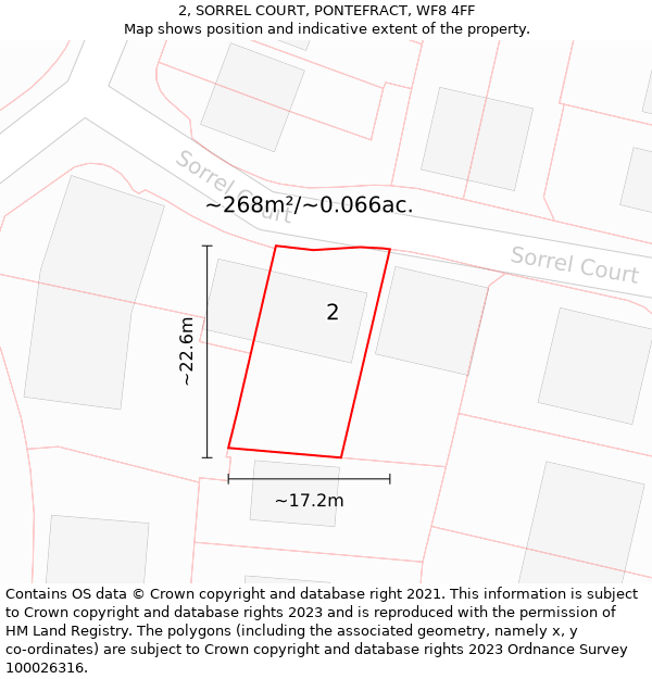 2, SORREL COURT, PONTEFRACT, WF8 4FF: Plot and title map