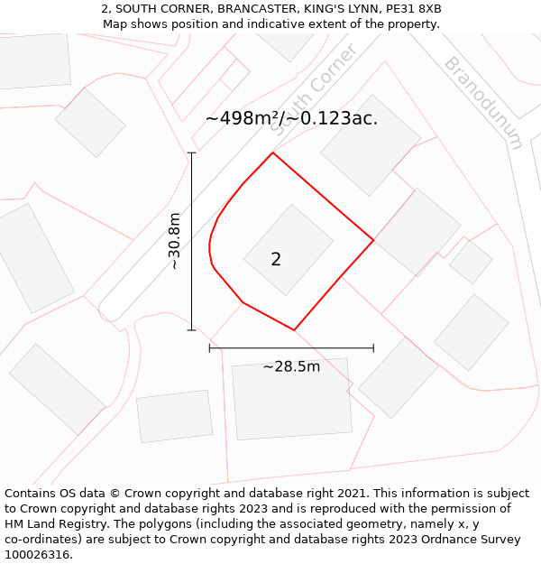 2, SOUTH CORNER, BRANCASTER, KING'S LYNN, PE31 8XB: Plot and title map