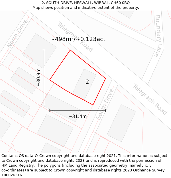 2, SOUTH DRIVE, HESWALL, WIRRAL, CH60 0BQ: Plot and title map