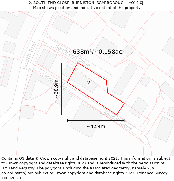 2, SOUTH END CLOSE, BURNISTON, SCARBOROUGH, YO13 0JL: Plot and title map