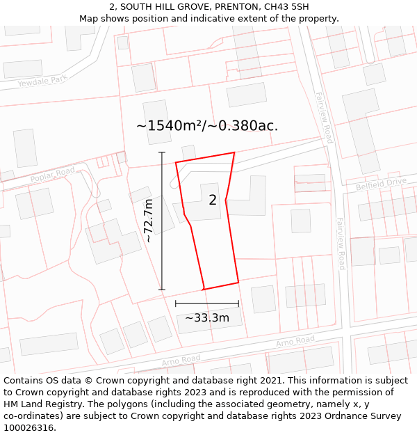 2, SOUTH HILL GROVE, PRENTON, CH43 5SH: Plot and title map