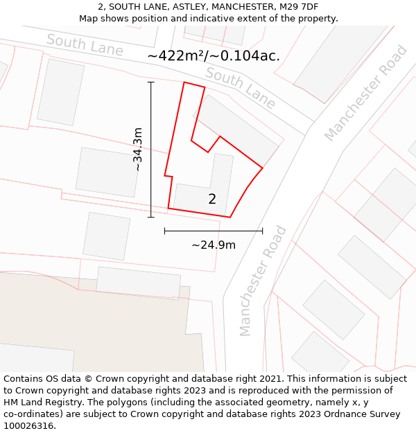 2, SOUTH LANE, ASTLEY, MANCHESTER, M29 7DF: Plot and title map