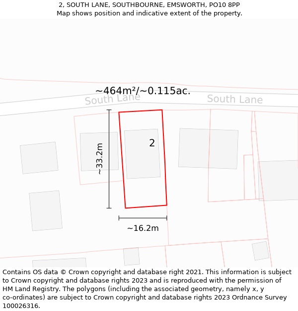 2, SOUTH LANE, SOUTHBOURNE, EMSWORTH, PO10 8PP: Plot and title map