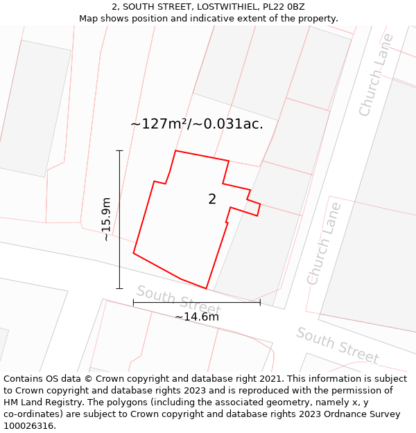 2, SOUTH STREET, LOSTWITHIEL, PL22 0BZ: Plot and title map