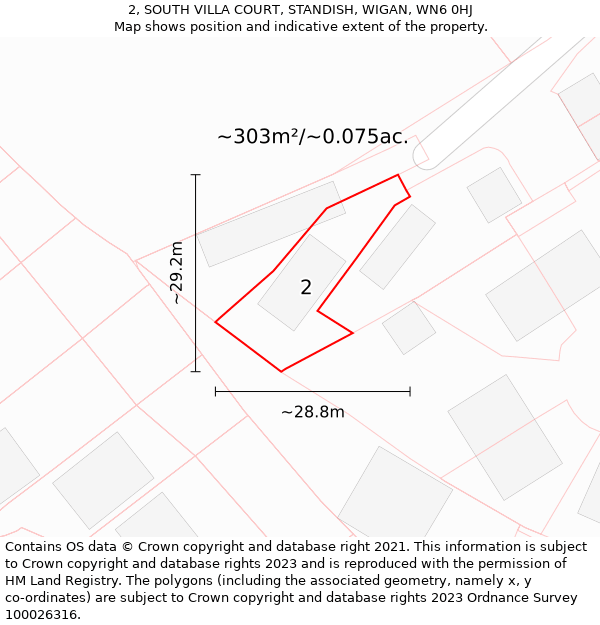 2, SOUTH VILLA COURT, STANDISH, WIGAN, WN6 0HJ: Plot and title map